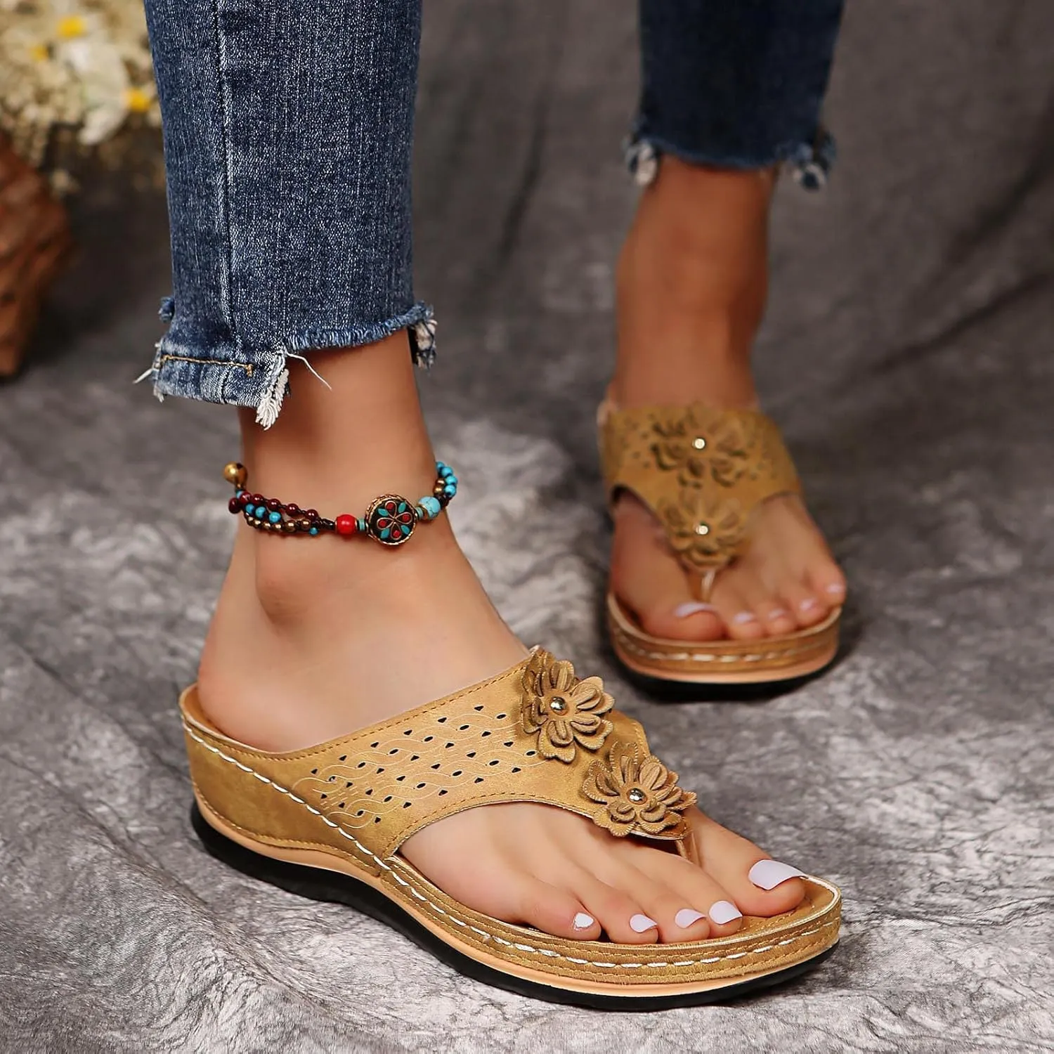 Eduavar Sandals for Women Casual Summer, Orthopedic Sandals for Women Open Toe Slip-on Sandals Summer Travel Beach Sandals