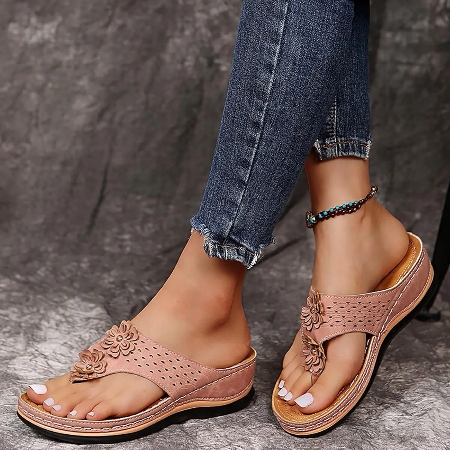 Eduavar Sandals for Women Casual Summer, Orthopedic Sandals for Women Open Toe Slip-on Sandals Summer Travel Beach Sandals