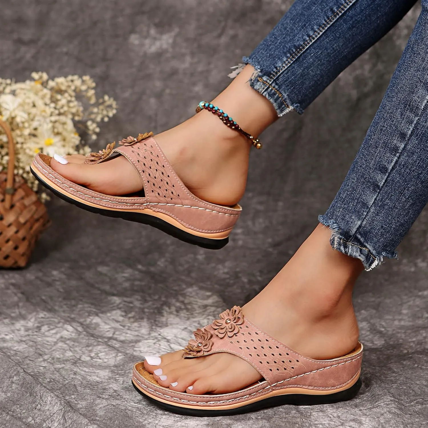 Eduavar Sandals for Women Casual Summer, Orthopedic Sandals for Women Open Toe Slip-on Sandals Summer Travel Beach Sandals