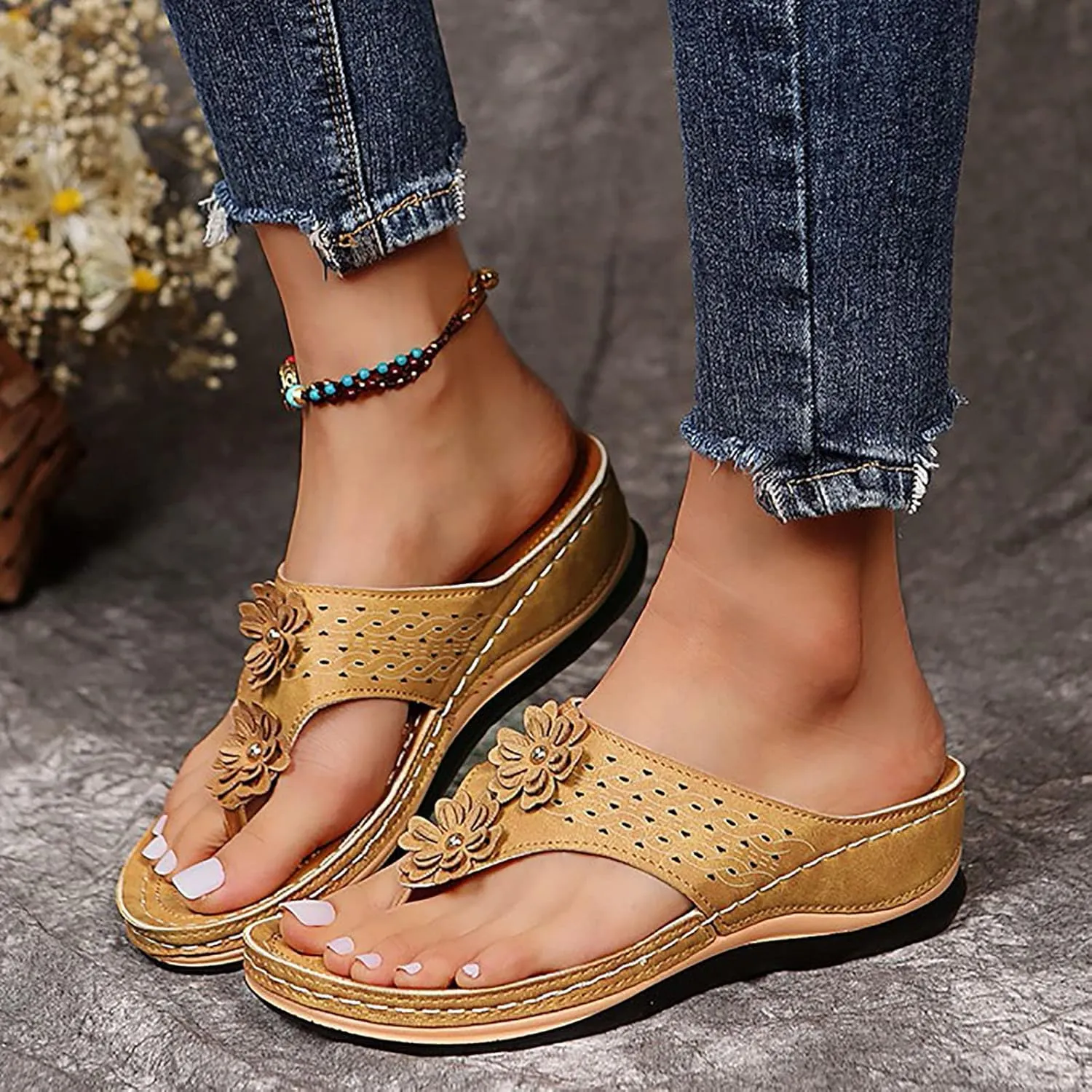 Eduavar Sandals for Women Casual Summer, Orthopedic Sandals for Women Open Toe Slip-on Sandals Summer Travel Beach Sandals