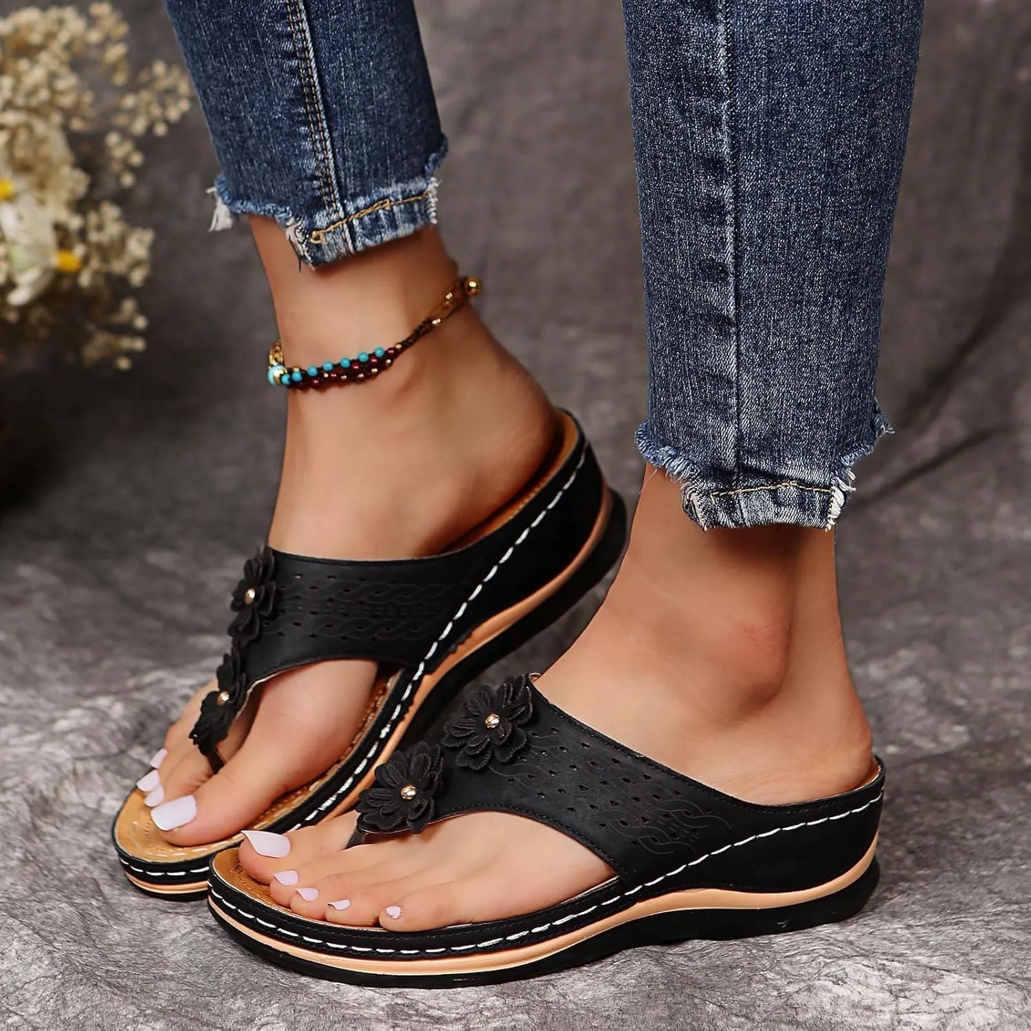 Eduavar Sandals for Women Casual Summer, Orthopedic Sandals for Women Open Toe Slip-on Sandals Summer Travel Beach Sandals