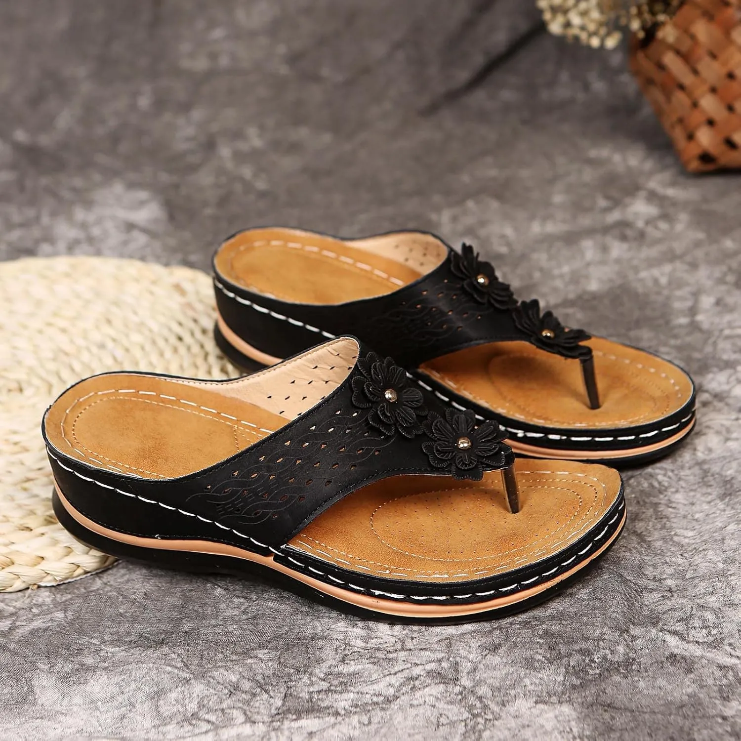 Eduavar Sandals for Women Casual Summer, Orthopedic Sandals for Women Open Toe Slip-on Sandals Summer Travel Beach Sandals