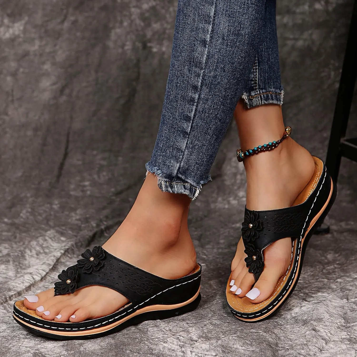 Eduavar Sandals for Women Casual Summer, Orthopedic Sandals for Women Open Toe Slip-on Sandals Summer Travel Beach Sandals