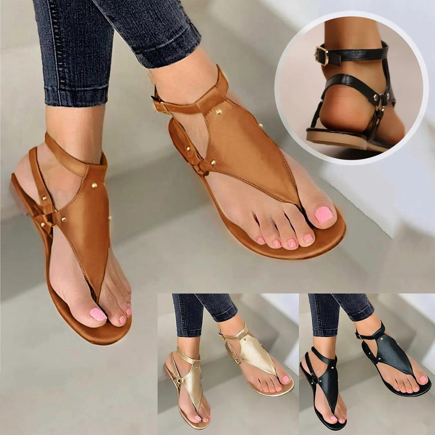Eduavar Sandals for Women Dressy Summer, Comfortable Sandals for Women Breathable Open Toe Flip Flops Travel Beach Sandals