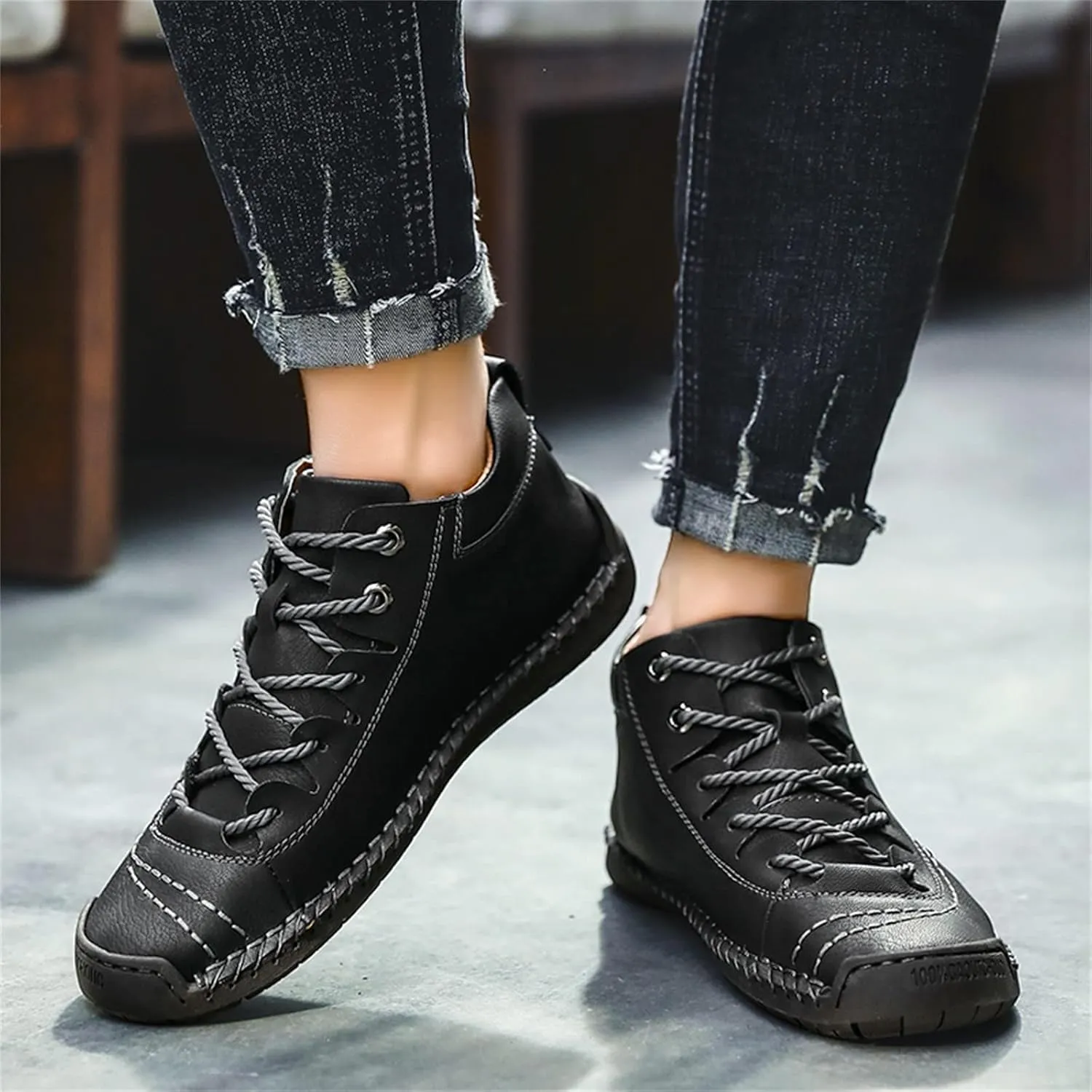 Fashion Leather Shoes for Men Fashion Summer and Autumn Men Leather Shoes Flat Soft Bottom Comfortable Mid Top Lace Up Casual Men Leather Shoes 10 Wide