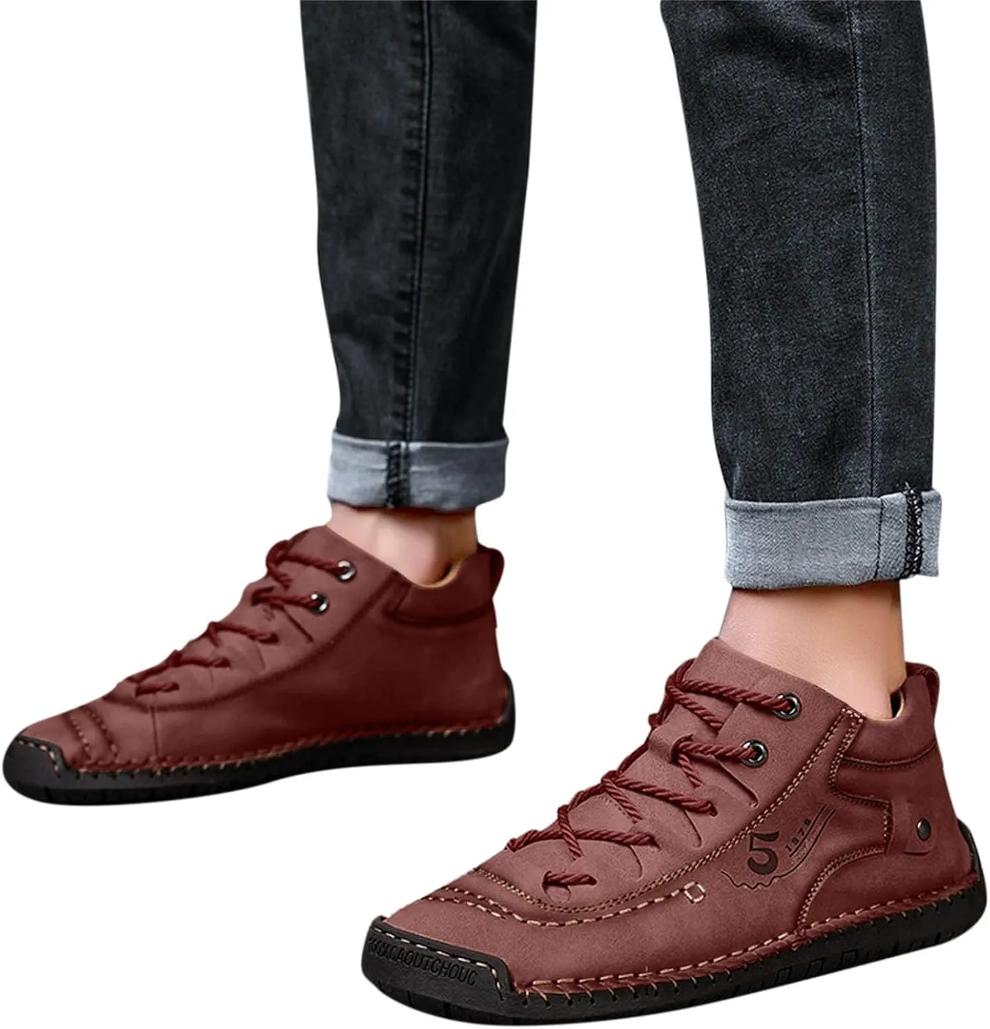 Fashion Leather Shoes for Men Fashion Summer and Autumn Men Leather Shoes Flat Soft Bottom Comfortable Mid Top Lace Up Casual Men Leather Shoes 10 Wide