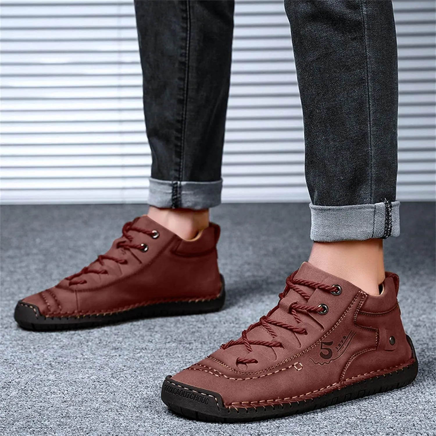 Fashion Leather Shoes for Men Fashion Summer and Autumn Men Leather Shoes Flat Soft Bottom Comfortable Mid Top Lace Up Casual Men Leather Shoes 10 Wide