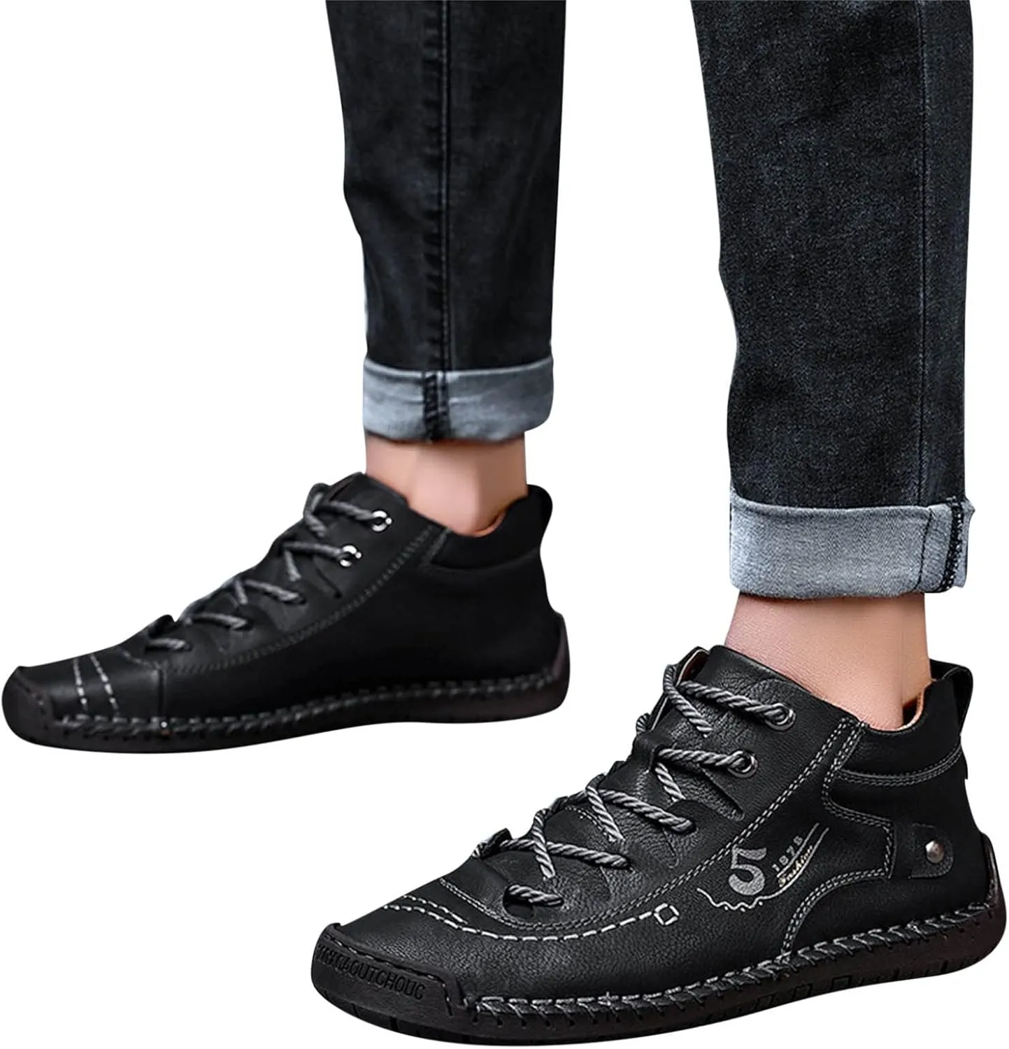 Fashion Leather Shoes for Men Fashion Summer and Autumn Men Leather Shoes Flat Soft Bottom Comfortable Mid Top Lace Up Casual Men Leather Shoes 10 Wide
