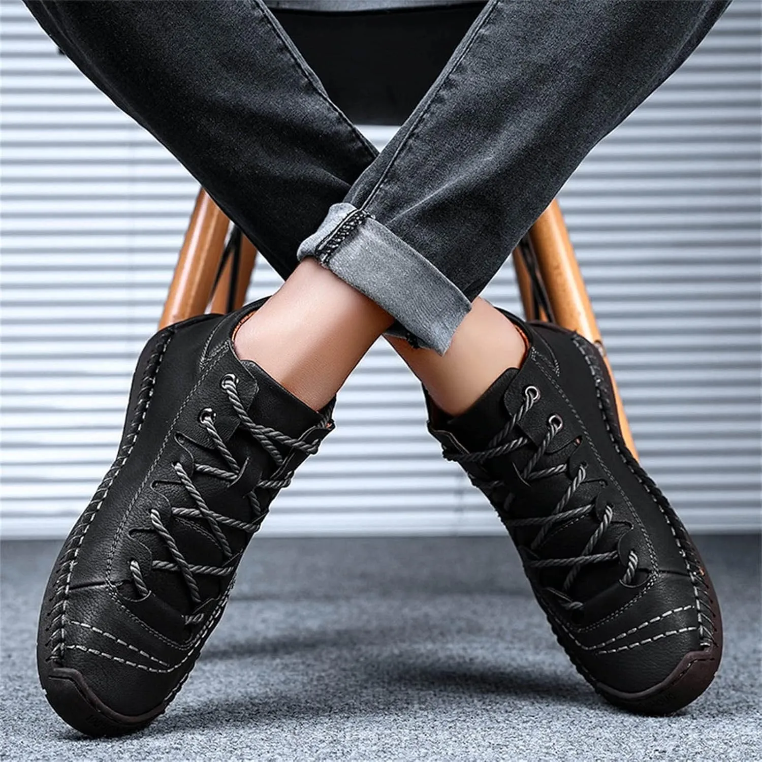 Fashion Leather Shoes for Men Fashion Summer and Autumn Men Leather Shoes Flat Soft Bottom Comfortable Mid Top Lace Up Casual Men Leather Shoes 10 Wide