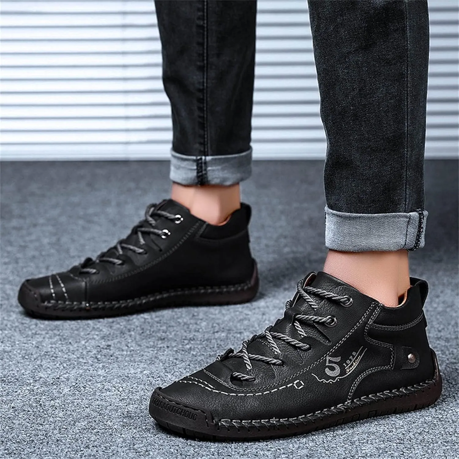 Fashion Leather Shoes for Men Fashion Summer and Autumn Men Leather Shoes Flat Soft Bottom Comfortable Mid Top Lace Up Casual Men Leather Shoes 10 Wide