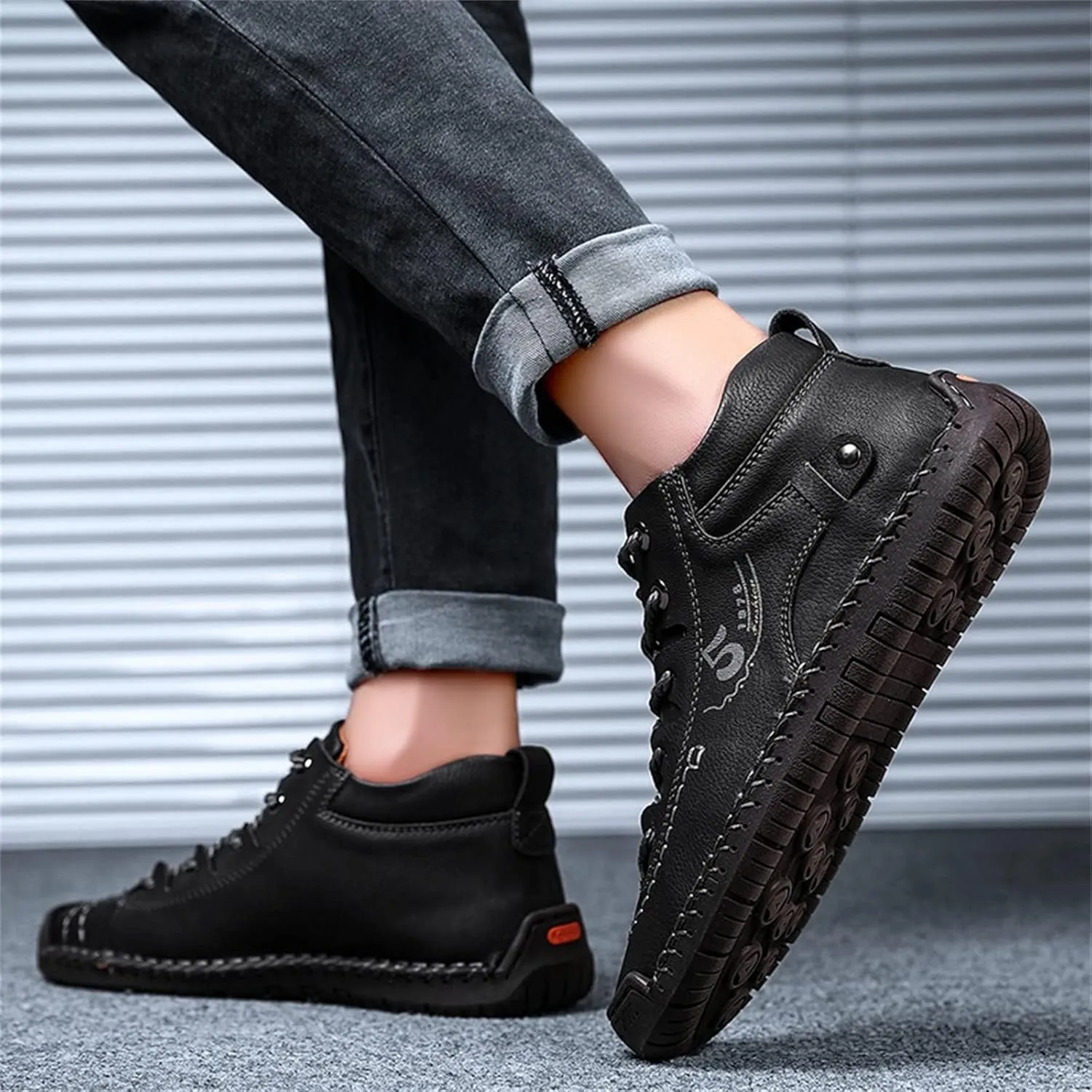 Fashion Leather Shoes for Men Fashion Summer and Autumn Men Leather Shoes Flat Soft Bottom Comfortable Mid Top Lace Up Casual Men Leather Shoes 10 Wide