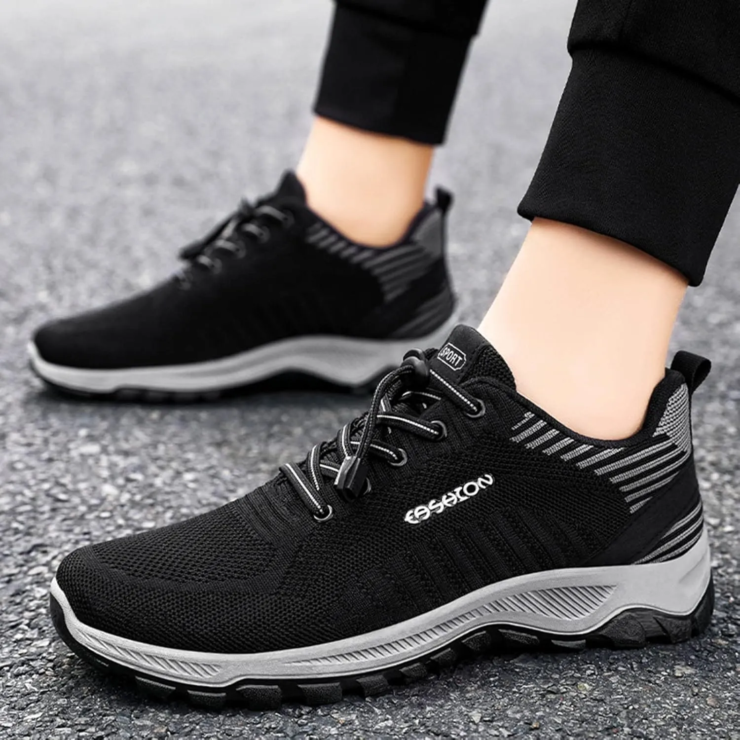 Fashion Summer Men Sports Shoes Flat Soft Sole Non Slip Elastic Lace Up Mesh Breathable Men's Leather Sneaker