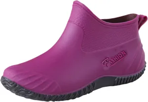Fashion Woman Rain Shoes Outdoor Waterproof Women's Ankle Garden Boots Shoes Women Insulated Rain Boots (Purple, 7)