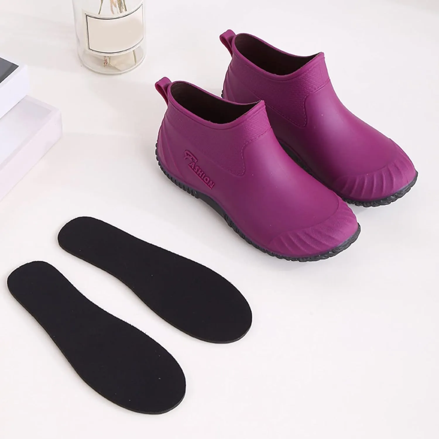 Fashion Woman Rain Shoes Outdoor Waterproof Women's Ankle Garden Boots Shoes Women Insulated Rain Boots (Purple, 7)