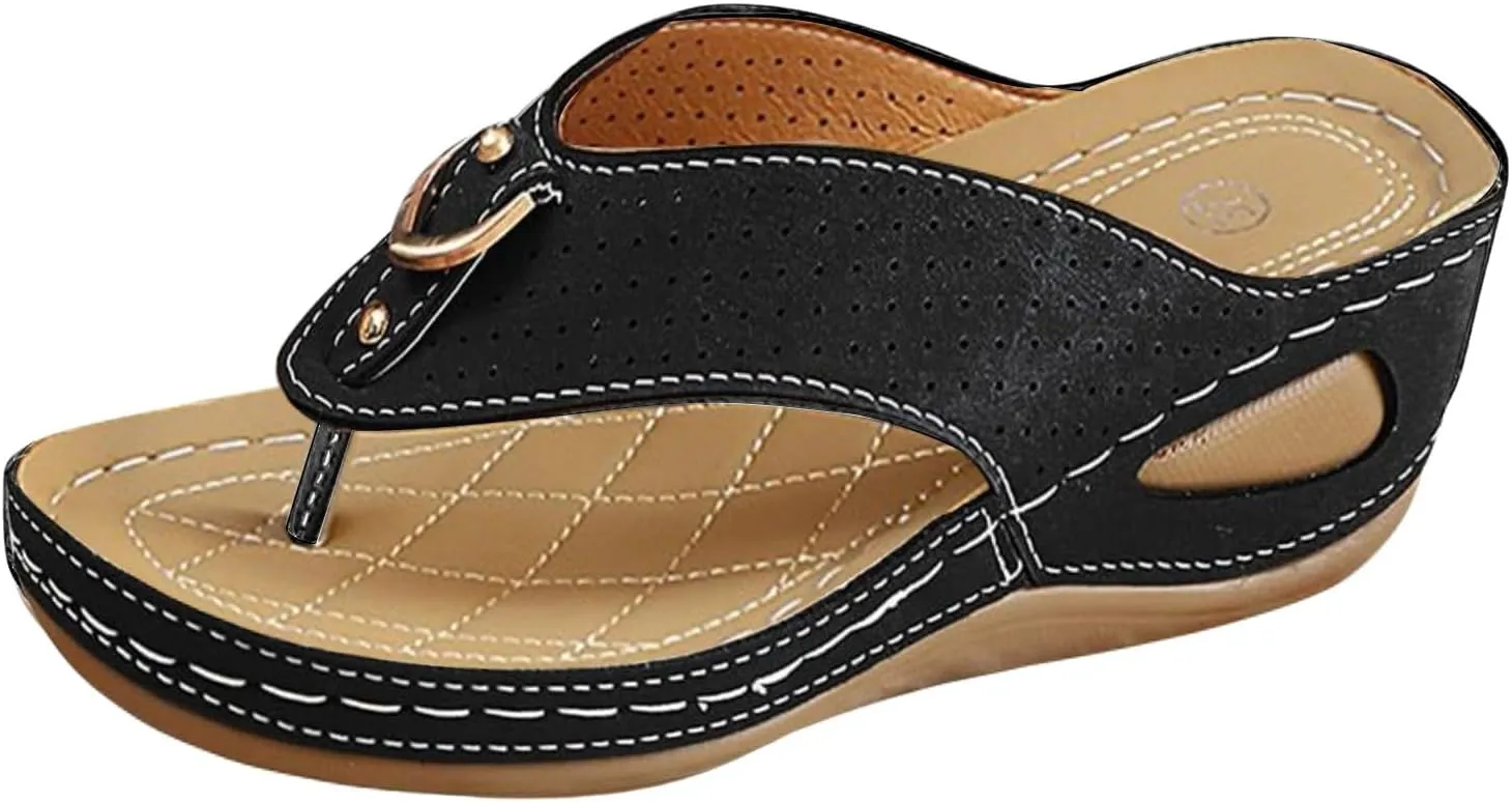 Flip Flops for Women Comfortable Wedge Shoes Dressy Orthopedic Walking Slides Summer Casual Thong Sandal Beach Vacation Slip On Slides with Arch Support