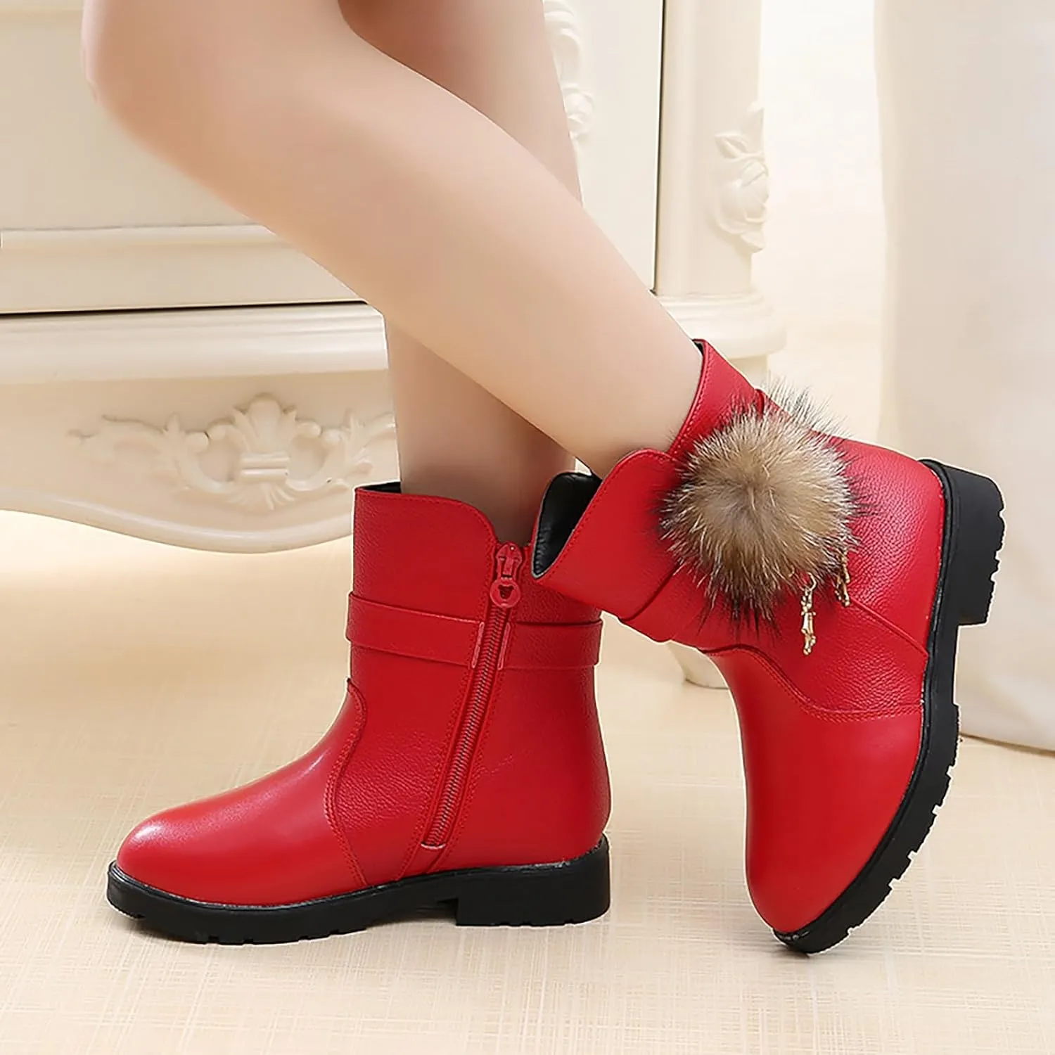 Girls And Boys Children's Ankle Shoes Non Slip Slip On Short Boots Boots for Baby Girls Leather Ankle Boots