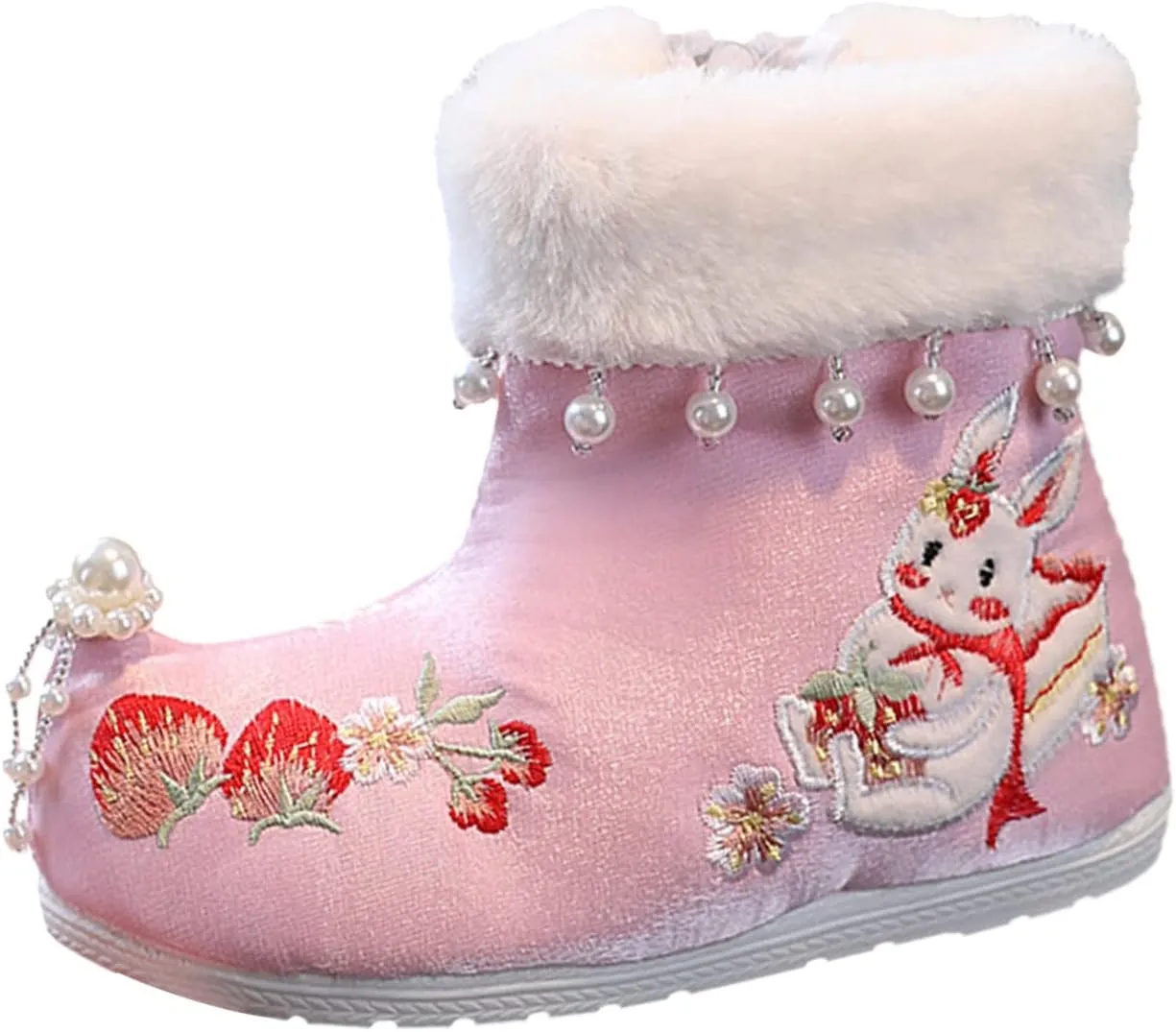 Girls Shoes Embroidery Shoes Girls Boots Winter Tang Dress New Year Cotton Boots Cake Rabbit Girls Heeled Shoes