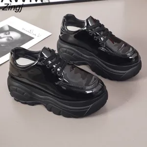 kamames Autumn Women Platform Sneakers Chunky Ulzzang Fashion Ladies Casual Shoes Woman Leather Tenis Female White Black 6cm High