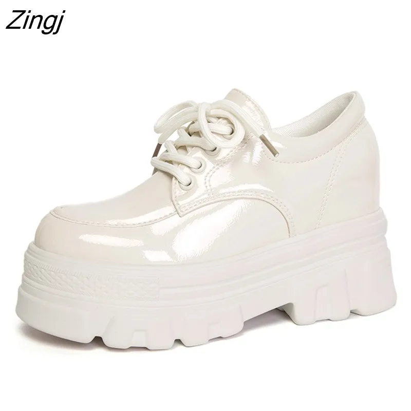 kamames Autumn Women Platform Sneakers Chunky Ulzzang Fashion Ladies Casual Shoes Woman Leather Tenis Female White Black 6cm High