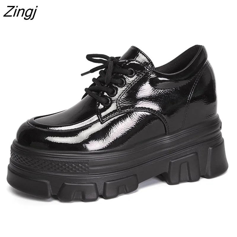 kamames Autumn Women Platform Sneakers Chunky Ulzzang Fashion Ladies Casual Shoes Woman Leather Tenis Female White Black 6cm High