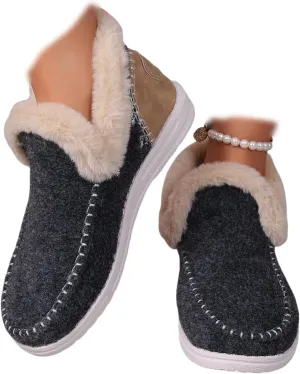 Ladmiple Boots For Women Ankle Booties Winter Casual Slip-on Warm Loafers Shoes Fur-Lined Comfortable Lightweight Snow Boots