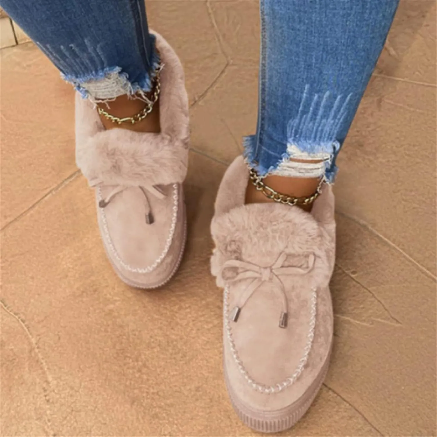 Ladmiple Snow Boots For Women Slip On Warm Fur Lined Winter Ankle Boots Outdoor Short Booties Fashion Comfort Walking Shoes