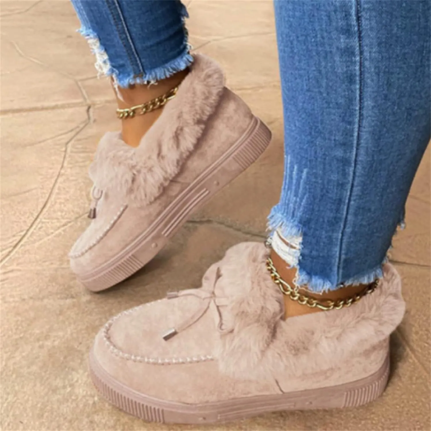Ladmiple Snow Boots For Women Slip On Warm Fur Lined Winter Ankle Boots Outdoor Short Booties Fashion Comfort Walking Shoes