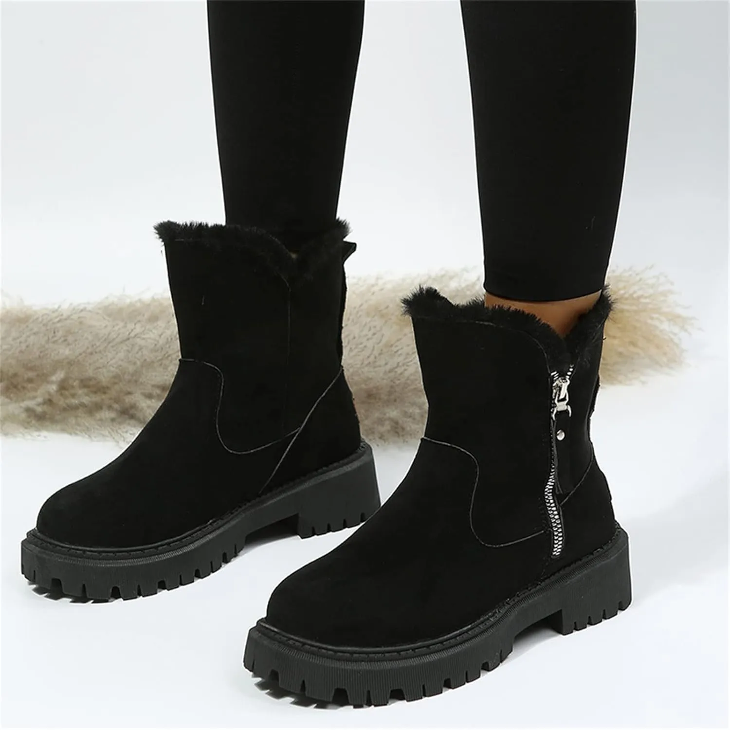 Ladmiple Trending Winter Boots For Women 2024 Casual Slip-on Warm Loafers Shoes Faux Fur-Lined Comfortable Snow Ankle Booties