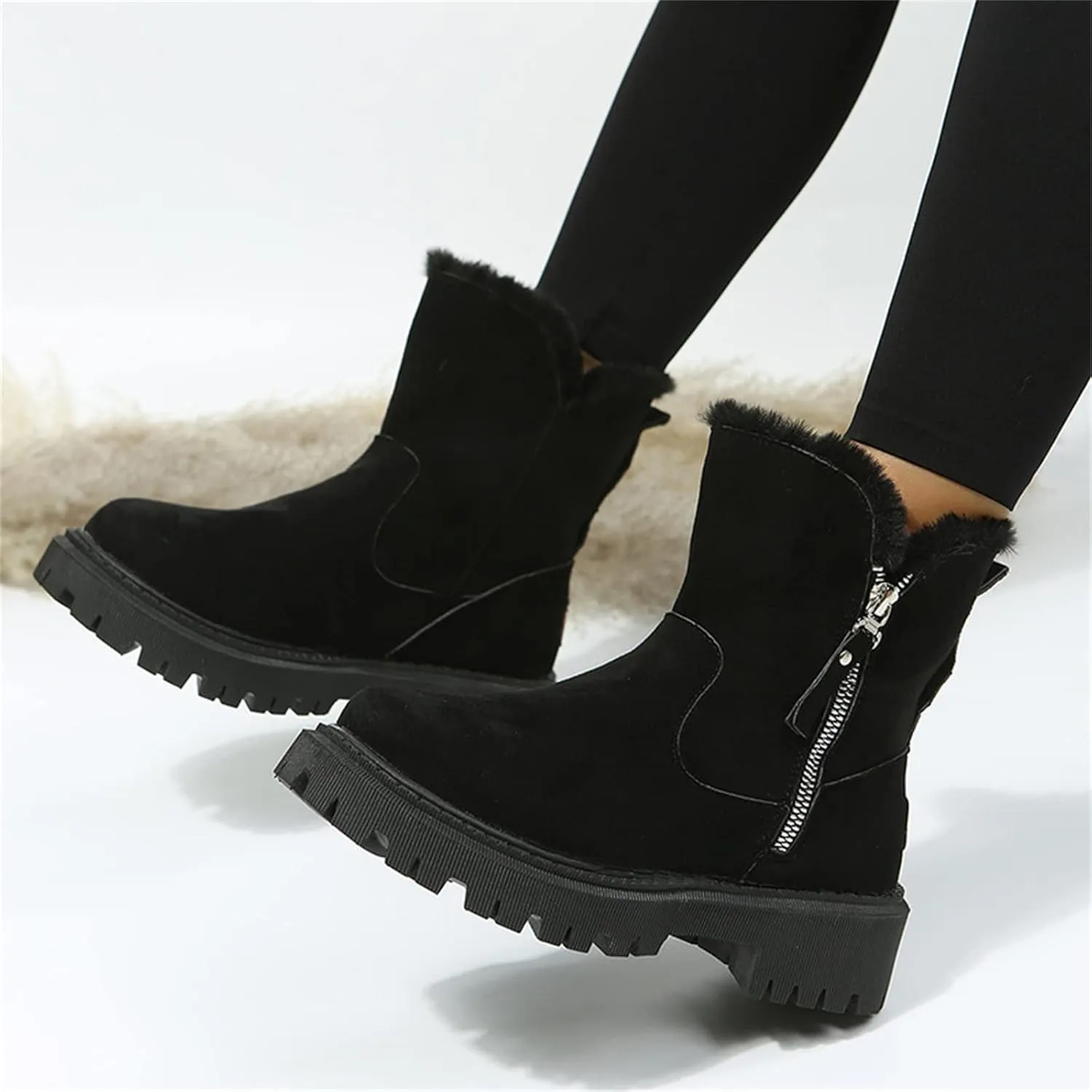 Ladmiple Trending Winter Boots For Women 2024 Casual Slip-on Warm Loafers Shoes Faux Fur-Lined Comfortable Snow Ankle Booties