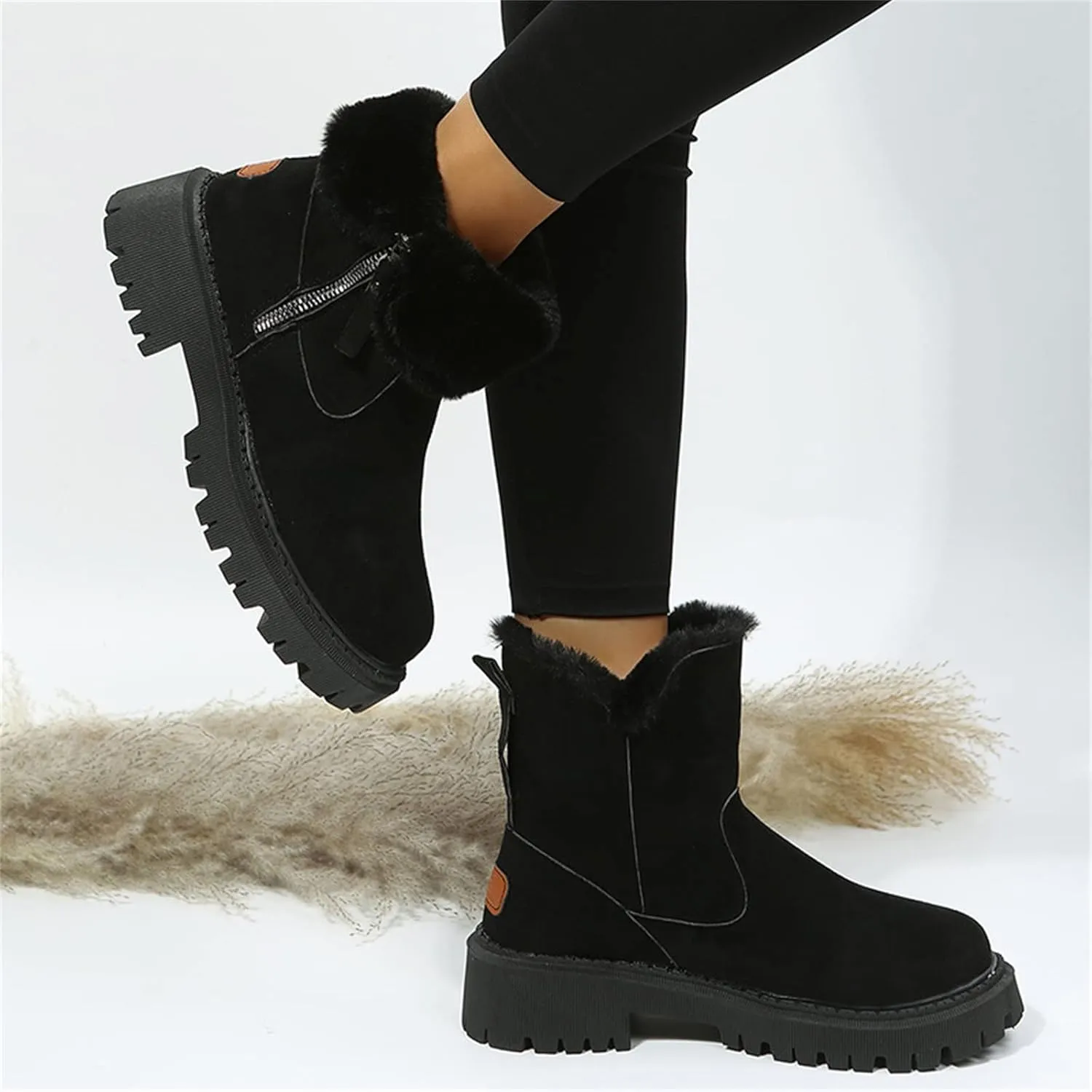 Ladmiple Trending Winter Boots For Women 2024 Casual Slip-on Warm Loafers Shoes Faux Fur-Lined Comfortable Snow Ankle Booties