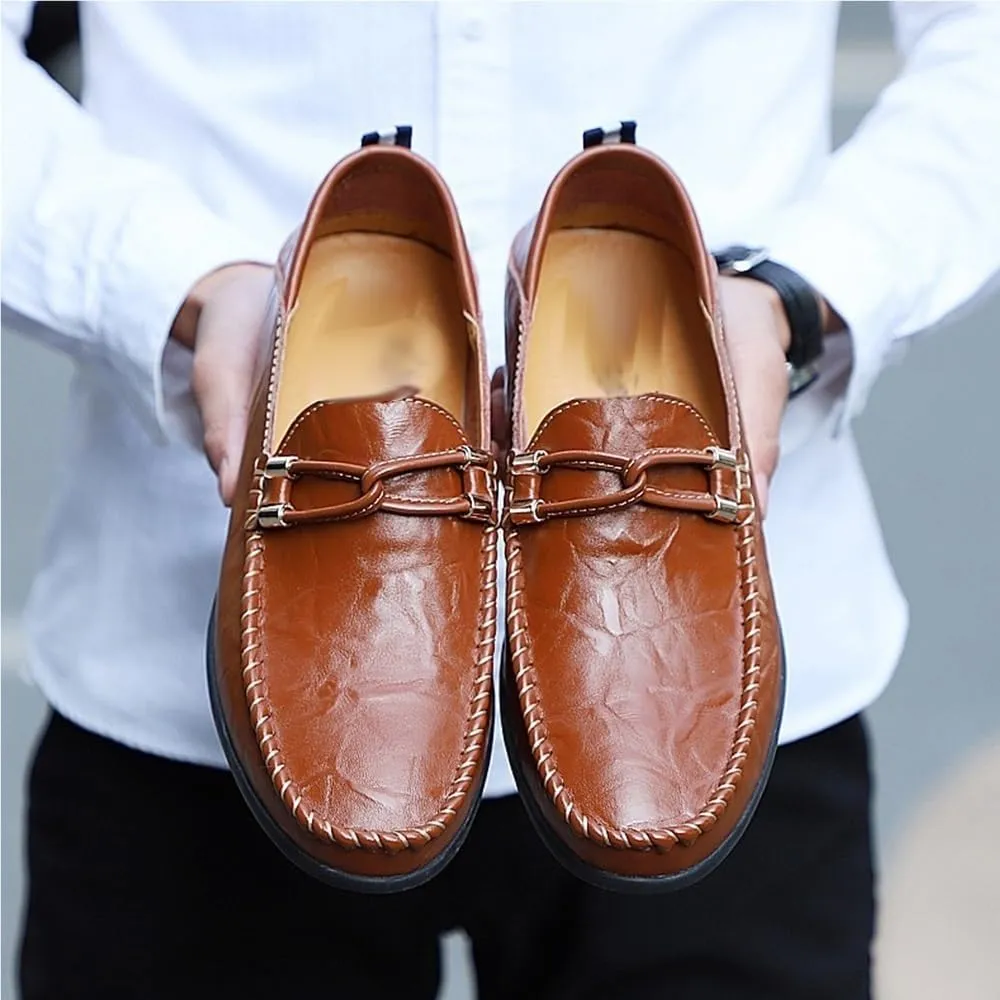 Leather Lined Casual Walking Shoes Men's Slip on Loafers Classic Leather Dress Shoes