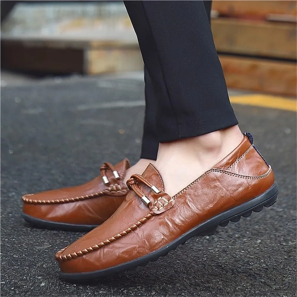 Leather Lined Casual Walking Shoes Men's Slip on Loafers Classic Leather Dress Shoes