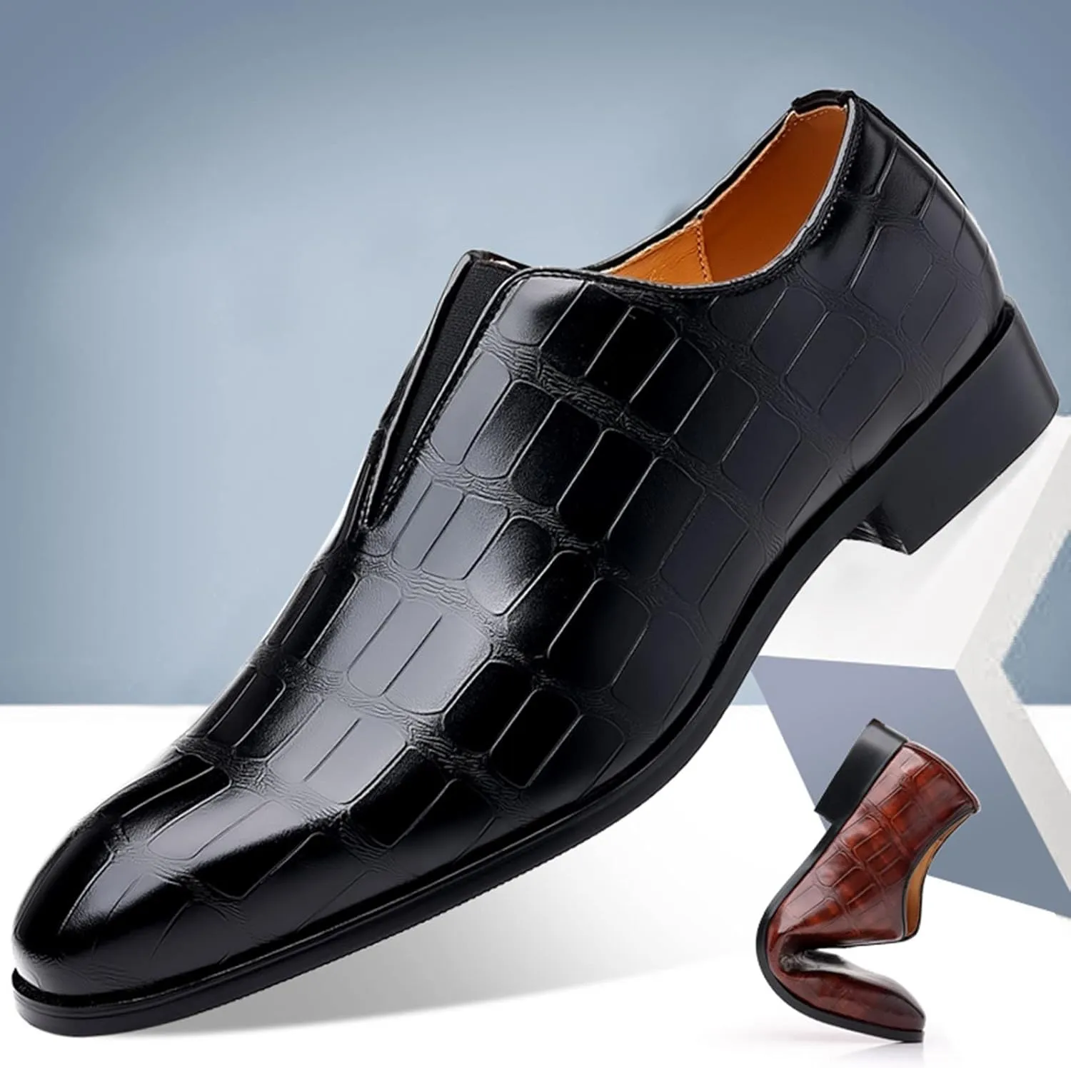 Leather Shoe Laces for Mens Sneakers Classical Style Shoes for Men Slip On PU Leather Low Rubber Sole Block Heel Work Leather Work Shoes
