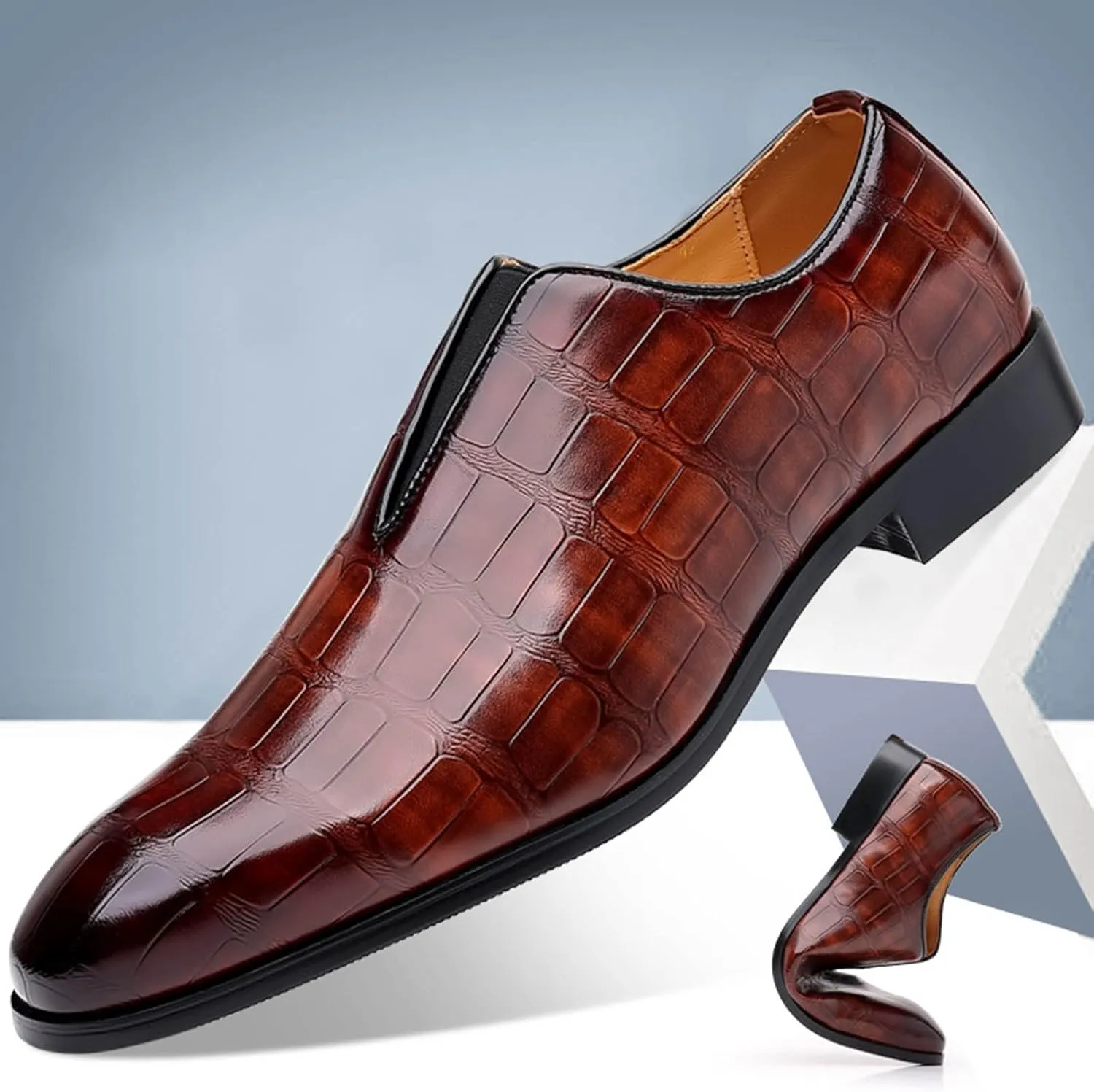 Leather Shoe Laces for Mens Sneakers Classical Style Shoes for Men Slip On PU Leather Low Rubber Sole Block Heel Work Leather Work Shoes