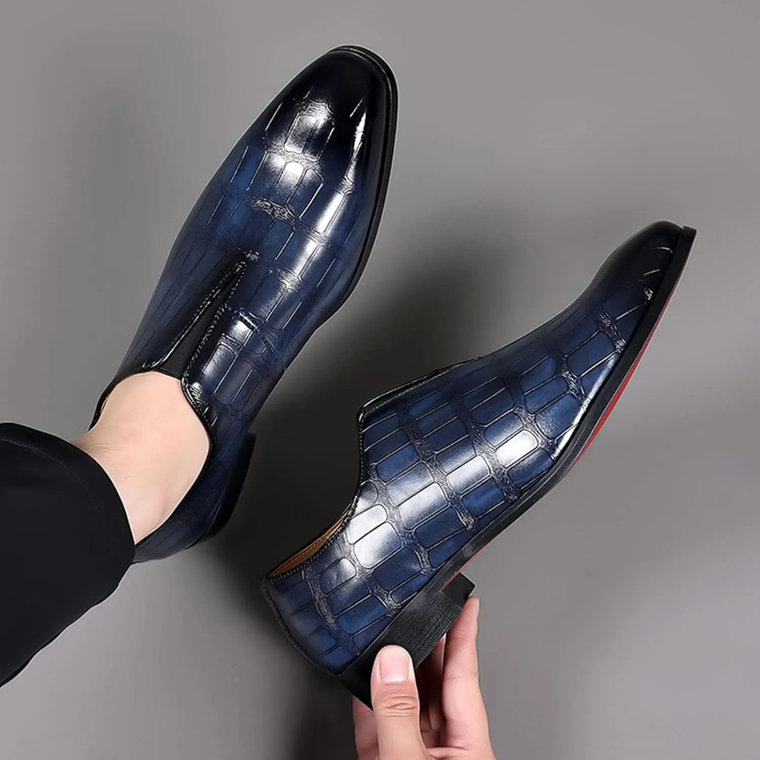 Leather Shoe Laces for Mens Sneakers Classical Style Shoes for Men Slip On PU Leather Low Rubber Sole Block Heel Work Leather Work Shoes