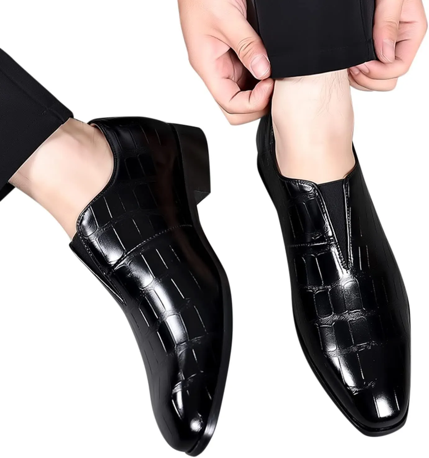 Leather Shoe Laces for Mens Sneakers Classical Style Shoes for Men Slip On PU Leather Low Rubber Sole Block Heel Work Leather Work Shoes