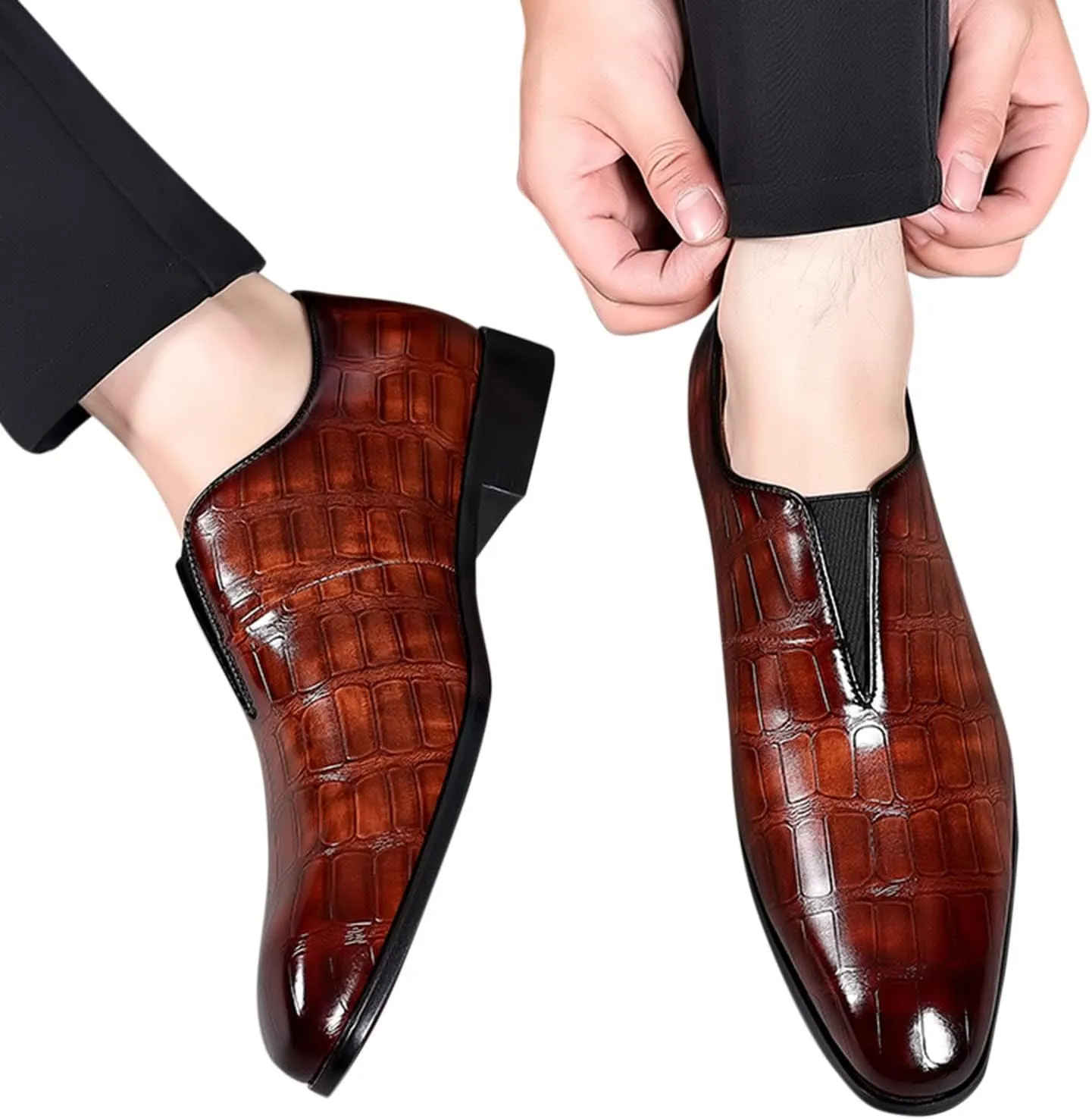 Leather Shoe Laces for Mens Sneakers Classical Style Shoes for Men Slip On PU Leather Low Rubber Sole Block Heel Work Leather Work Shoes