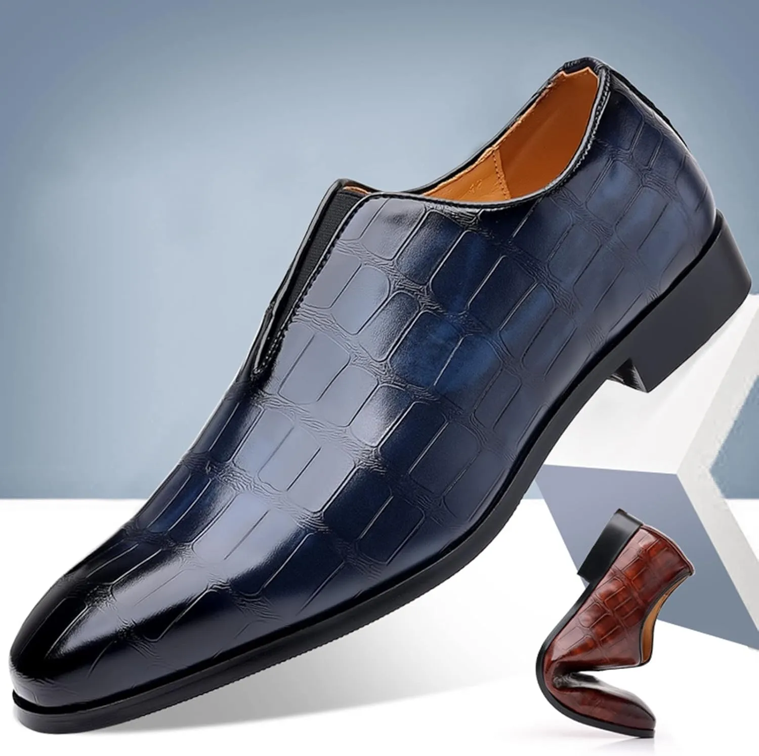 Leather Shoe Laces for Mens Sneakers Classical Style Shoes for Men Slip On PU Leather Low Rubber Sole Block Heel Work Leather Work Shoes