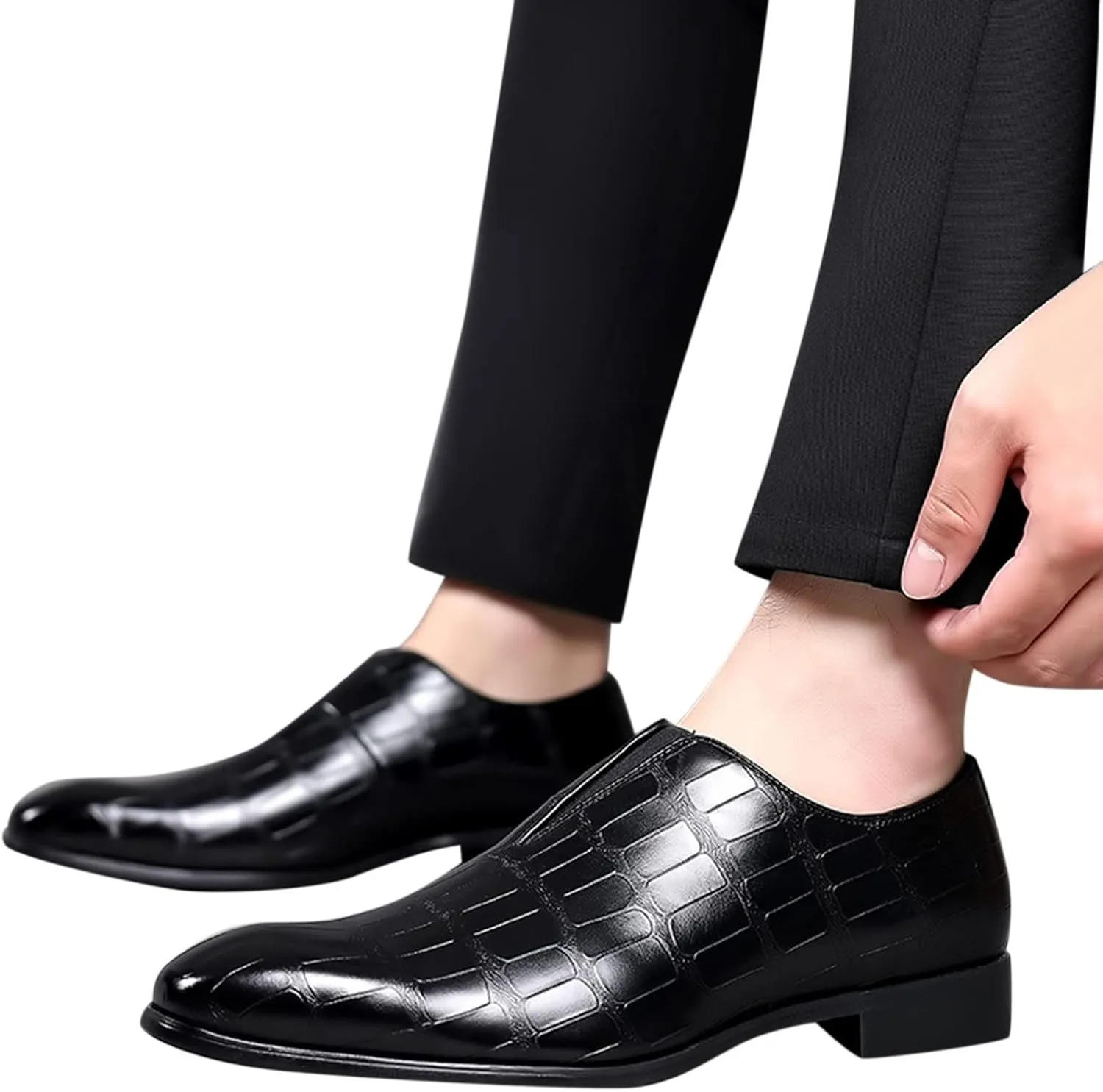 Leather Shoe Laces for Mens Sneakers Classical Style Shoes for Men Slip On PU Leather Low Rubber Sole Block Heel Work Leather Work Shoes