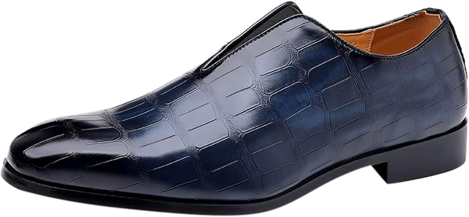 Leather Shoes 11 Men Classical Style Shoes for Men Slip On PU Leather Low Rubber Sole Block Heel Work Leather Shoes for Mens (Blue, 12)