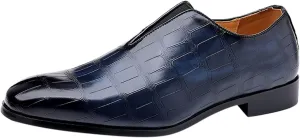 Leather Shoes 11 Men Classical Style Shoes for Men Slip On PU Leather Low Rubber Sole Block Heel Work Leather Shoes for Mens (Blue, 12)