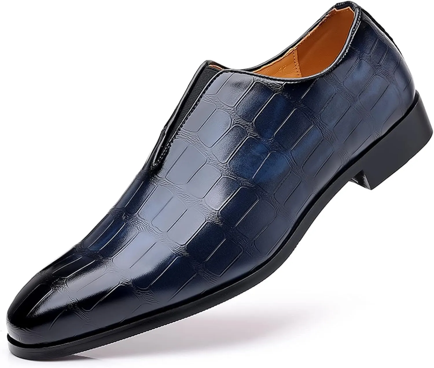 Leather Shoes 11 Men Classical Style Shoes for Men Slip On PU Leather Low Rubber Sole Block Heel Work Leather Shoes for Mens (Blue, 12)
