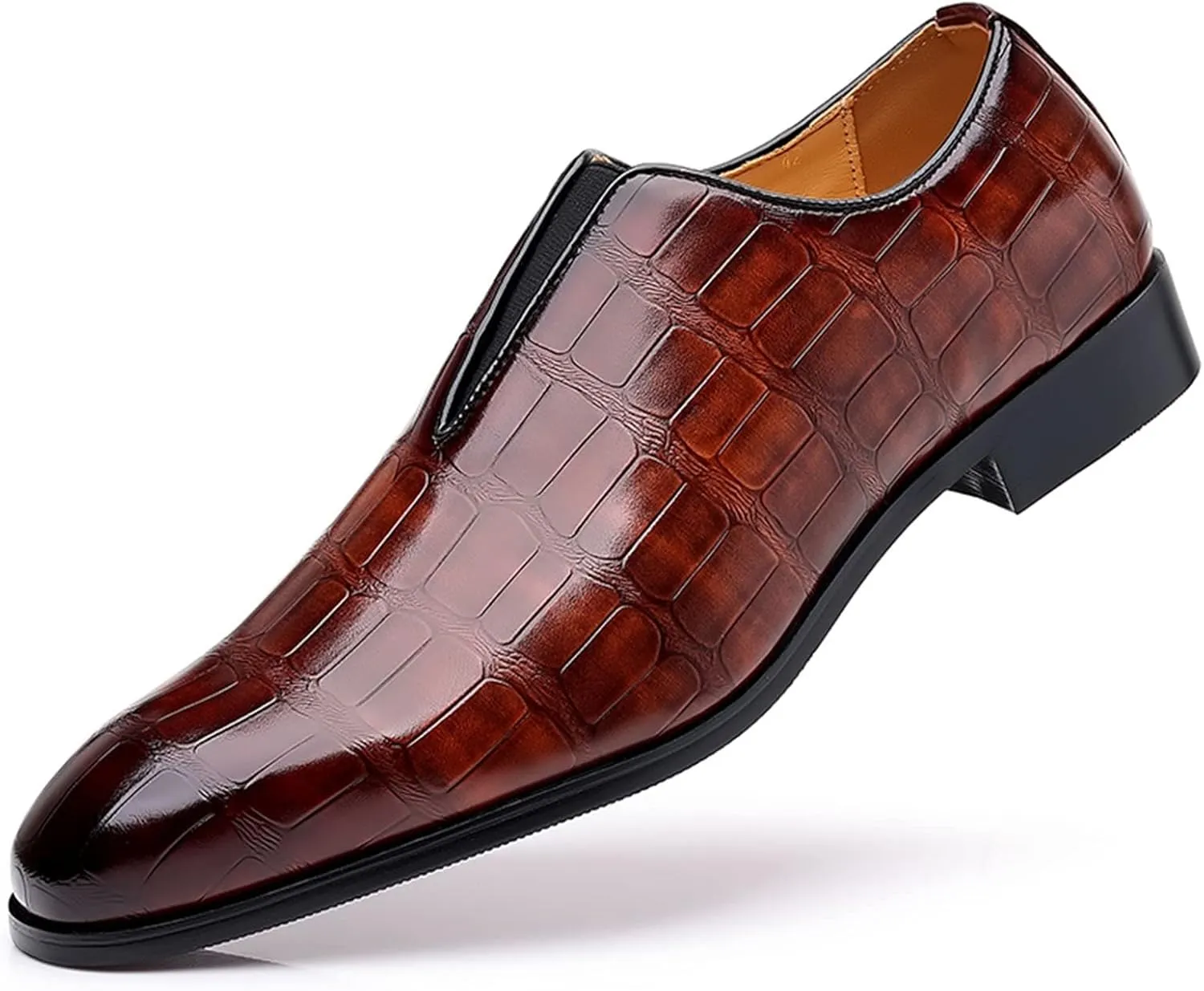 Leather Shoes Formal Classical Style Shoes for Men Slip On PU Leather Low Rubber Sole Block Heel Work Mens Leather Shoe (Brown, 13.5)