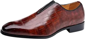 Leather Shoes Formal Classical Style Shoes for Men Slip On PU Leather Low Rubber Sole Block Heel Work Mens Leather Shoe (Brown, 13.5)