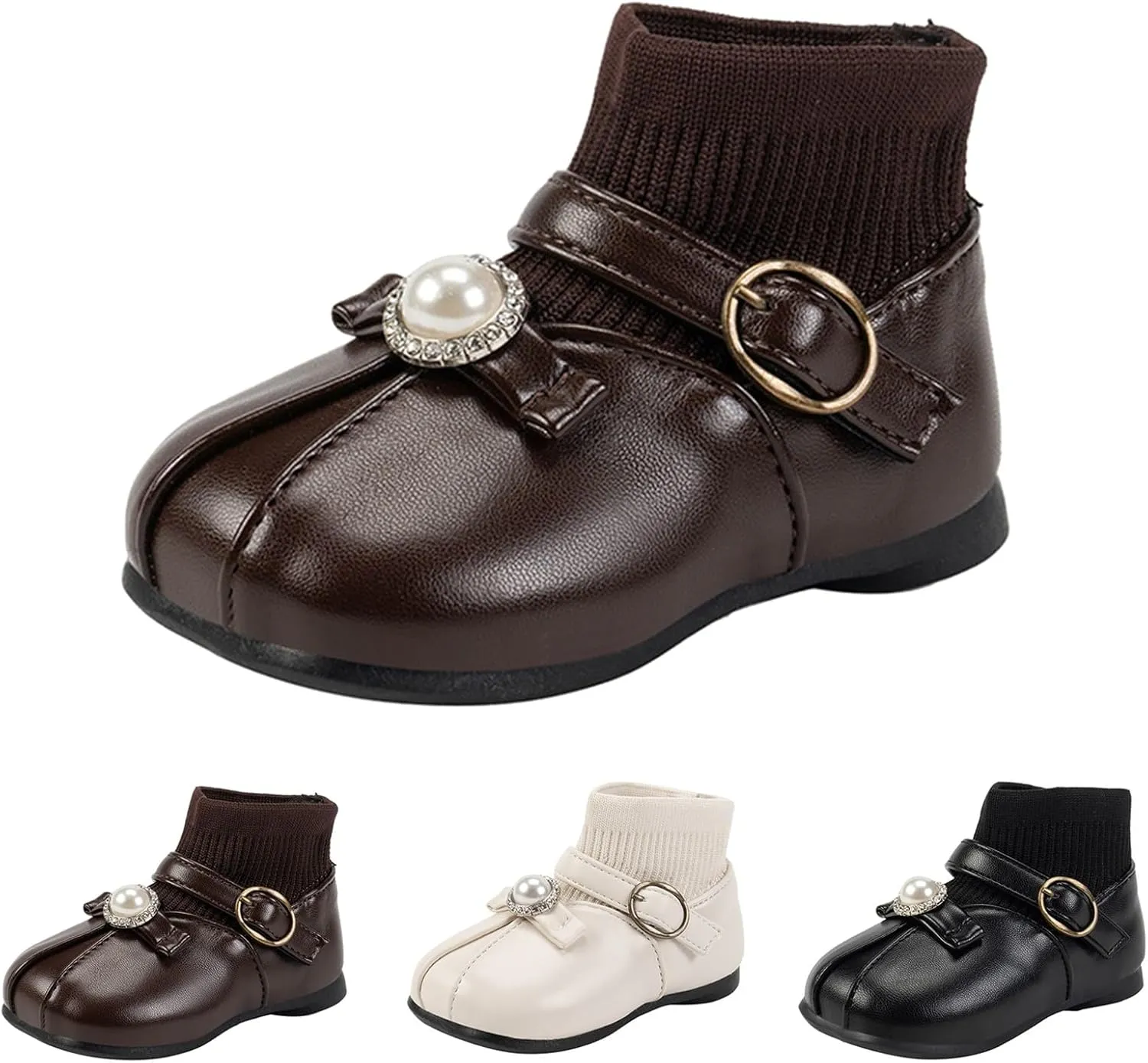 Lightweight Toddler Girls Low Heel Dress Shoes PU Leather Casual Pary Wedding Socks Ankle Boots Rain Boots for Toddler