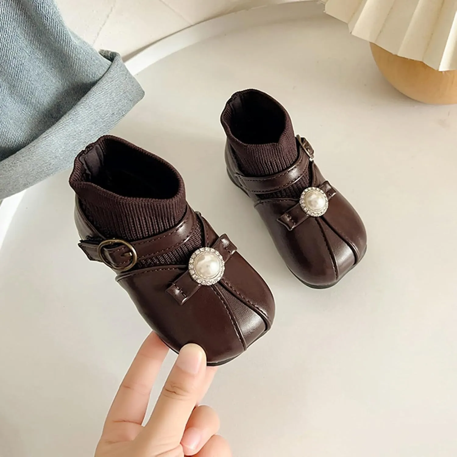 Lightweight Toddler Girls Low Heel Dress Shoes PU Leather Casual Pary Wedding Socks Ankle Boots Rain Boots for Toddler