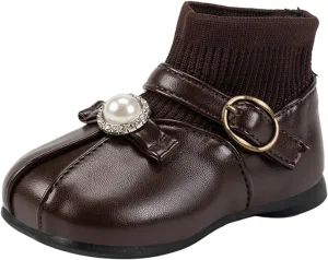 Lightweight Toddler Girls Low Heel Dress Shoes PU Leather Casual Pary Wedding Socks Ankle Boots Rain Boots for Toddler