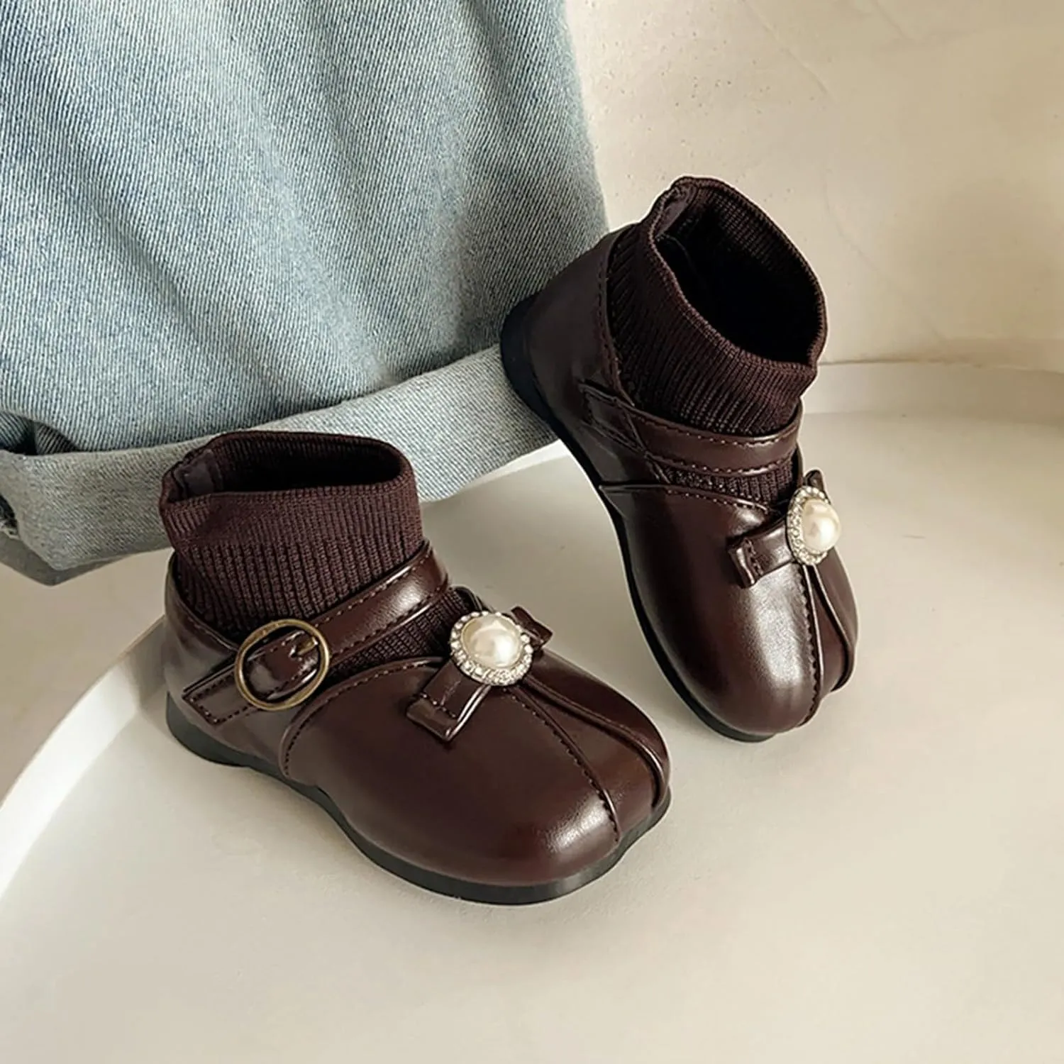Lightweight Toddler Girls Low Heel Dress Shoes PU Leather Casual Pary Wedding Socks Ankle Boots Rain Boots for Toddler