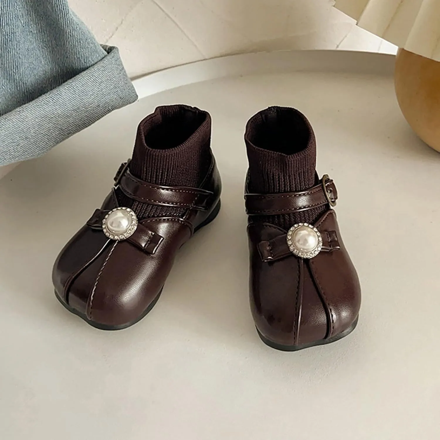 Lightweight Toddler Girls Low Heel Dress Shoes PU Leather Casual Pary Wedding Socks Ankle Boots Rain Boots for Toddler
