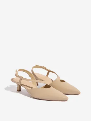 LUNA BLU Beige Asymmetrical Sling-Designed Mules